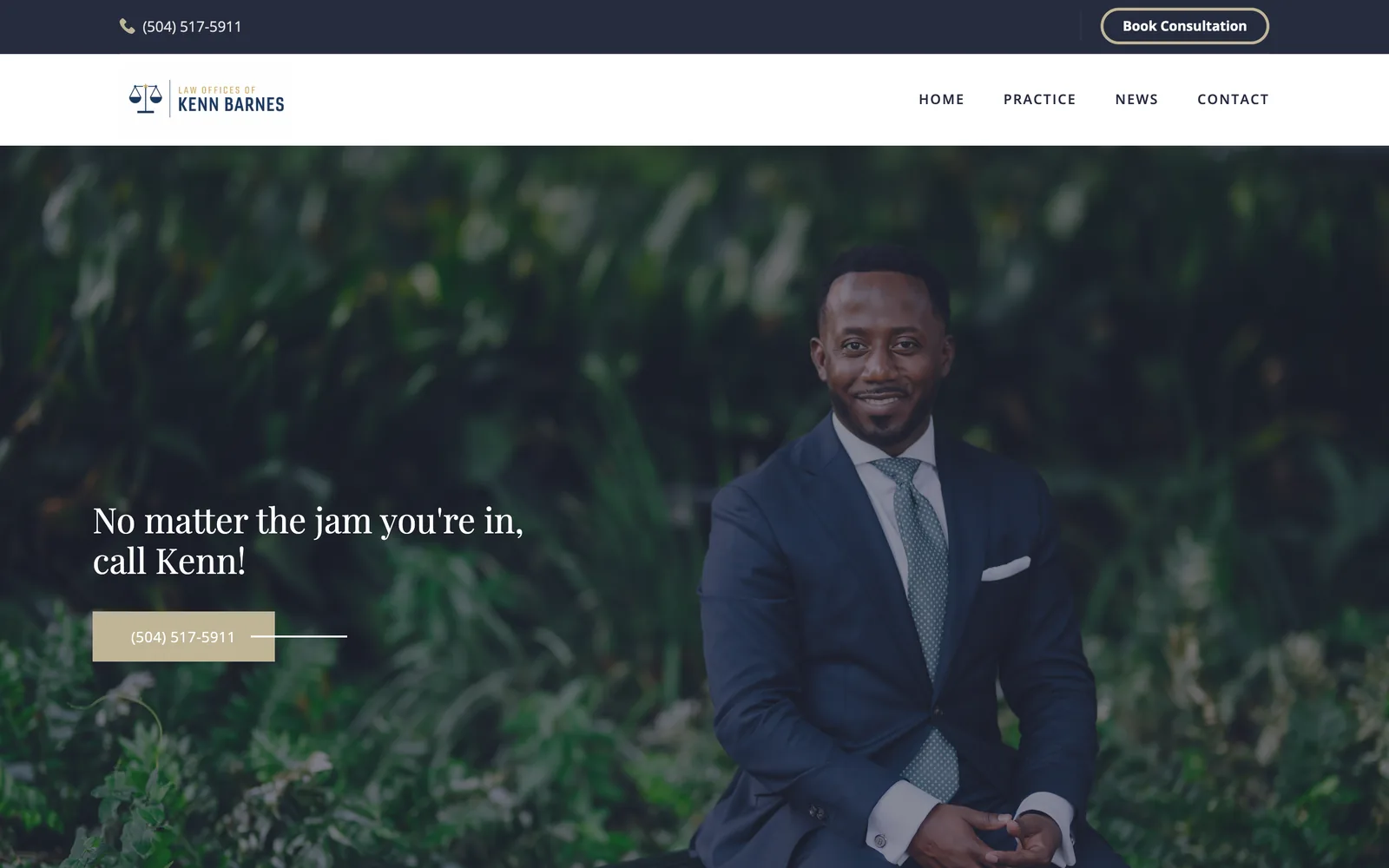 KENN BARNES LAW homepage on desktop