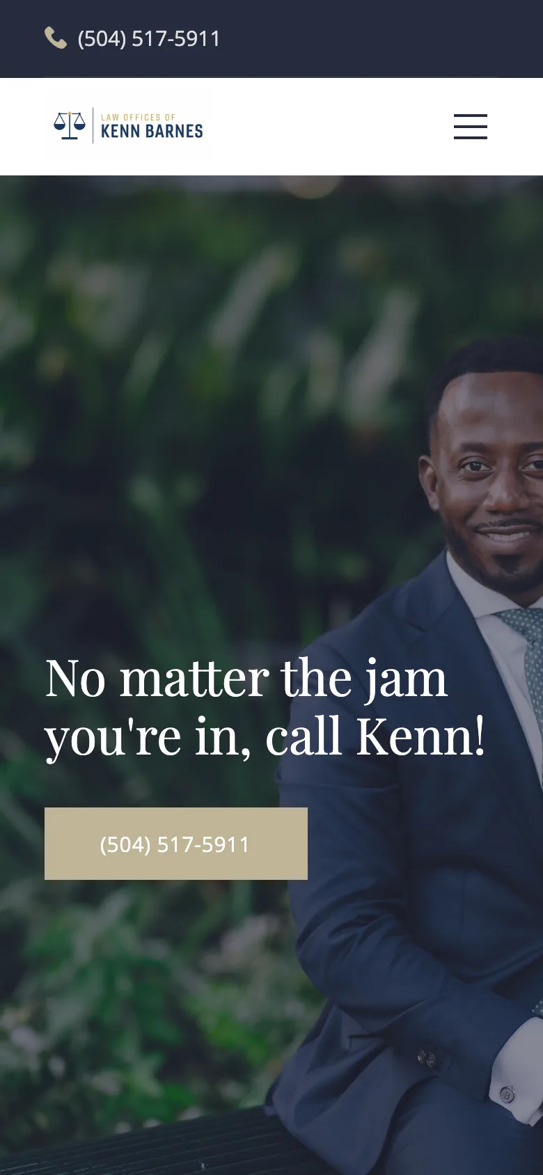 KENN BARNES LAW homepage on mobile