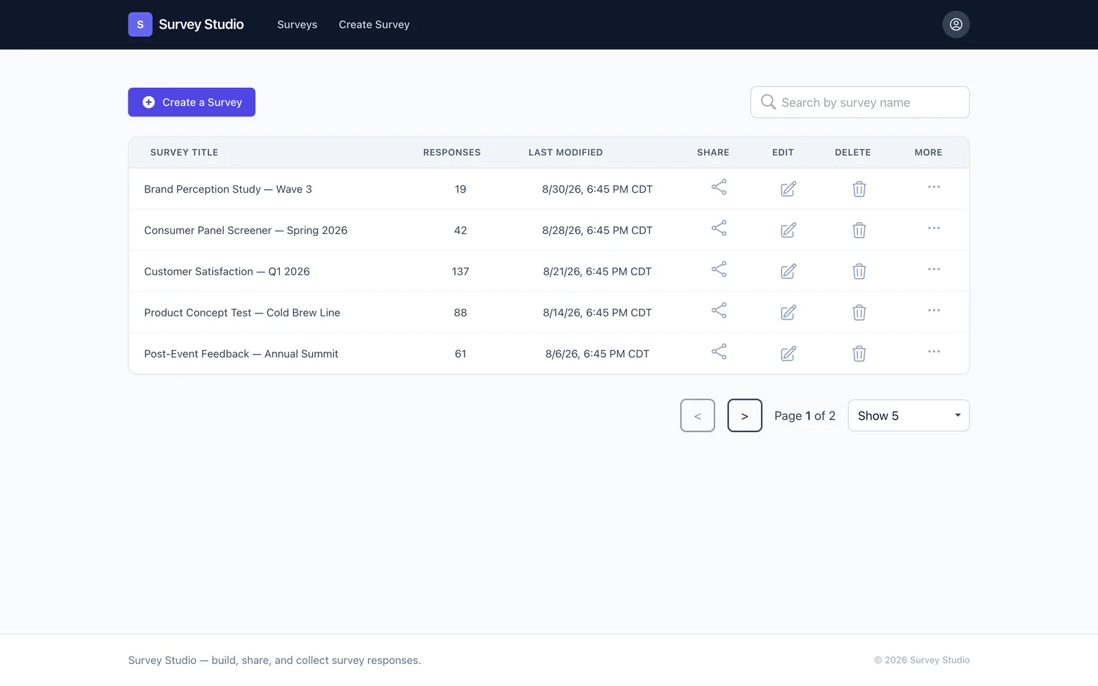 SURVEY STUDIO homepage on desktop